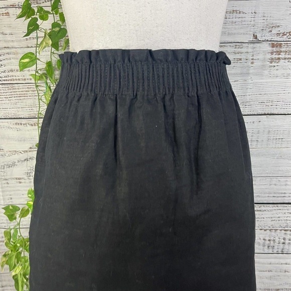 J Crew Skirt 2 Black Linen A Line Above Knee Pockets Beach Casual Vacation Slim - Picture 3 of 8